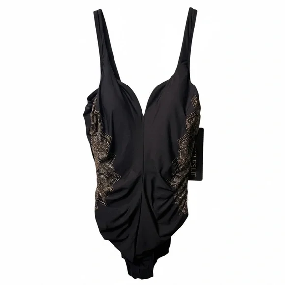 Miraclesuit Temptress One Piece Swimsuit Size 16 NWT Slimming Black Gold - Picture 4 of 8